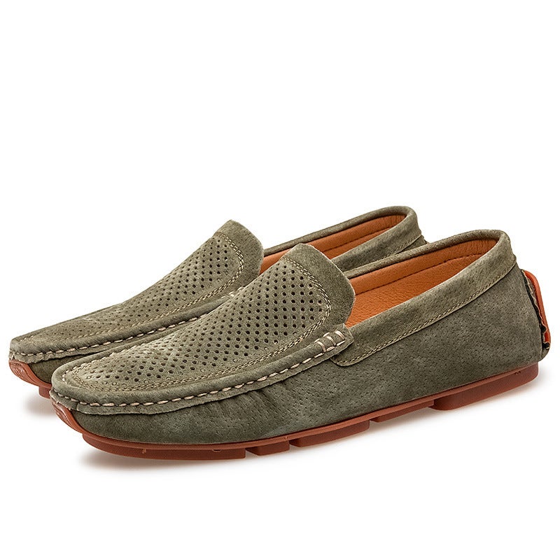 Men'S Genuine Leather Breathable Summer Slip-On Casual Large Size Loafers, Popular Style - Image 1