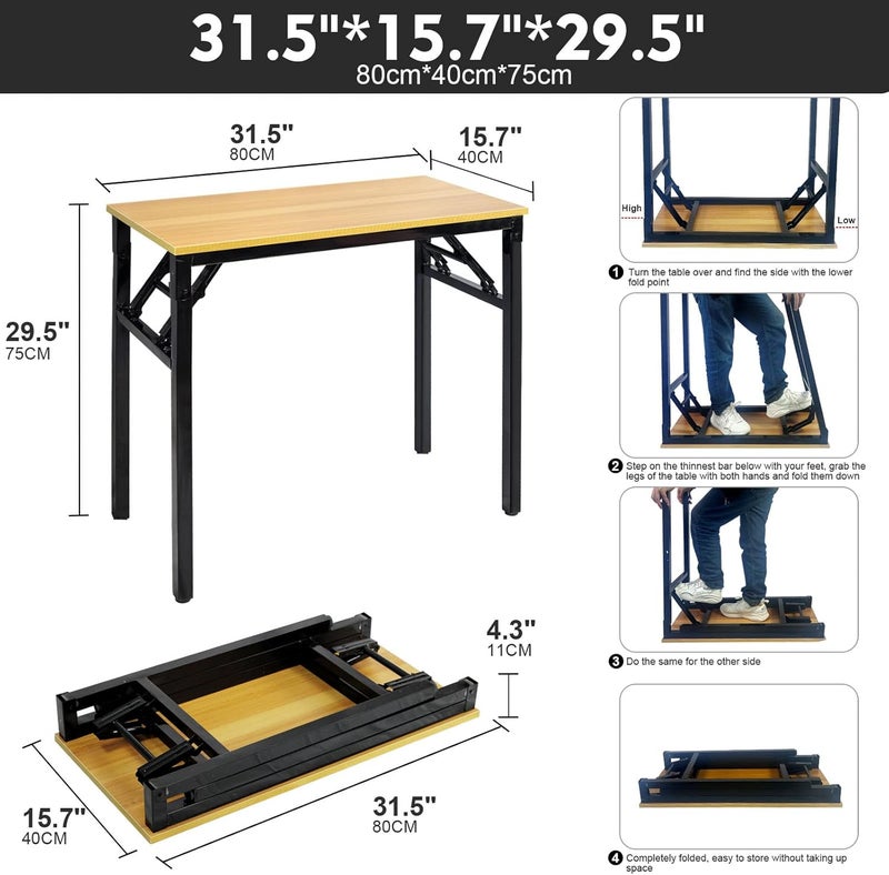 SKY-TOUCH Folding Table,Standing Computer Desk,Multi Functional Camping Table,Coffee Table,With Adjustable Height Legs For Computer Camping, Garden, Picnic,Coffee,Bbq,Wooden Yellow,80 * 40 * 75Cm - Image 3