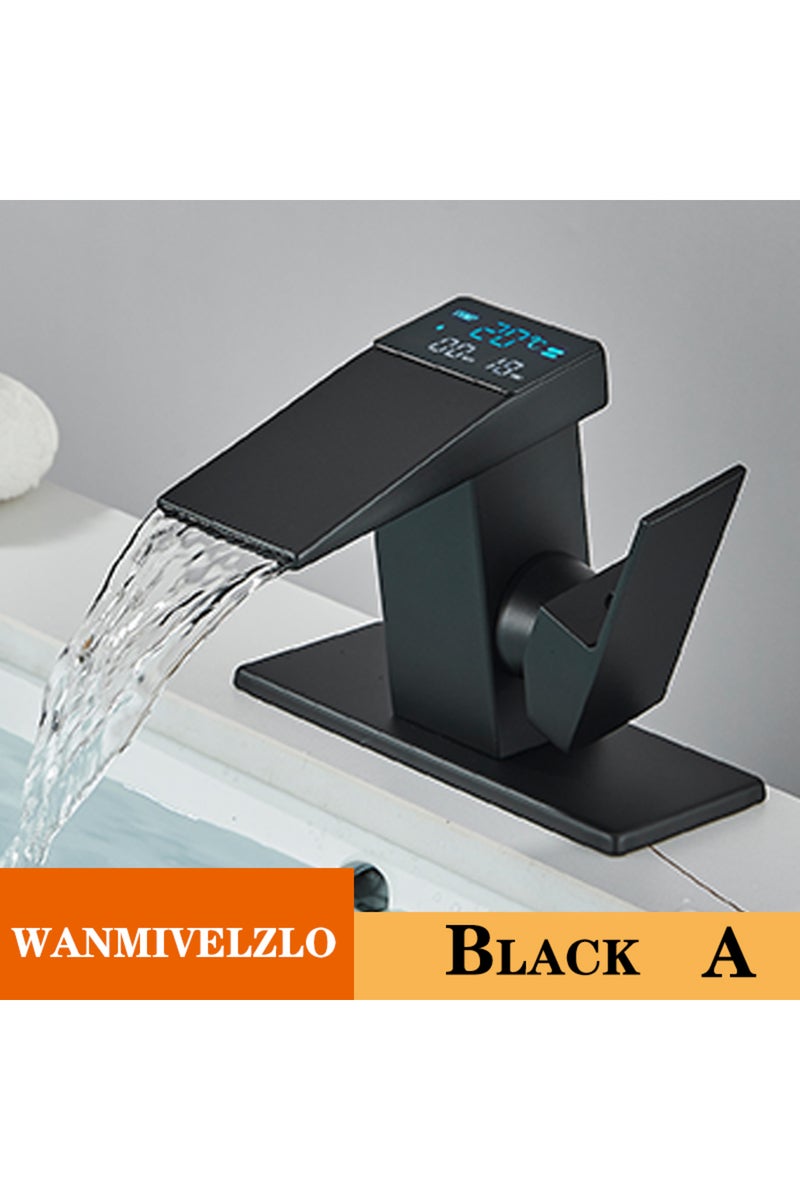 erorex Black Smart Digital Display Basin Sink Faucet Hot Cold Water Temperature LED Washbasin Waterfall Ta