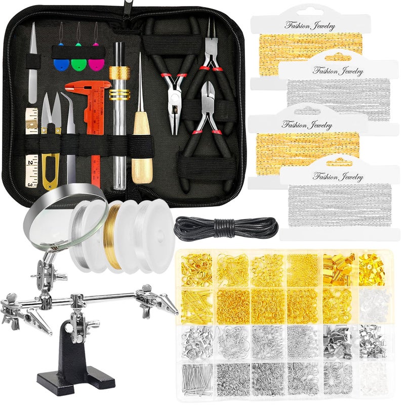 MONVICT Jewelry Making Supplies Kit with Jewelry Making Tools, Findings, Necklace Chain, Jewelry Wires, Adjustable Magnifier, Carry Bag, Meet All The Needs of Jewelry Making, Repair, Beading - Image 1