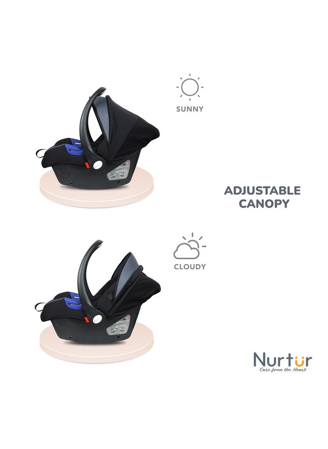 Nurtur Nemo Baby Carrier Adjustable Canopy and Handle Extra Protection 3 Point Safety Harness Suitable from 0 months to 12 months Upto 13kg BlackDark Silver Official Product  - Image 4