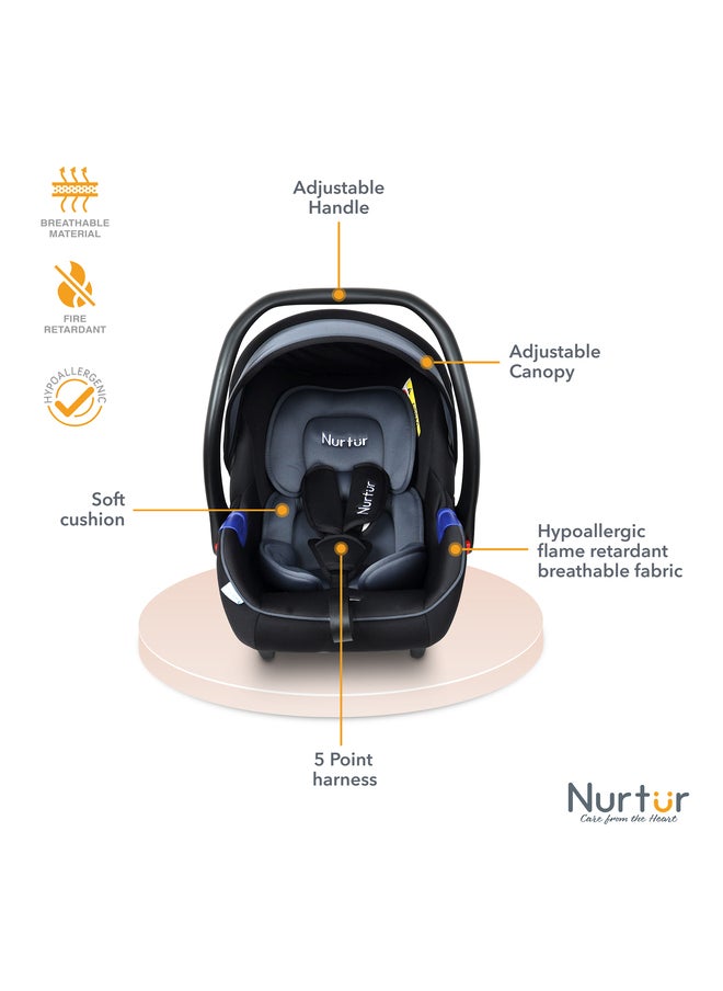 Nurtur Nemo Baby Carrier Adjustable Canopy and Handle Extra Protection 3 Point Safety Harness Suitable from 0 months to 12 months Upto 13kg BlackDark Silver Official Product  - Image 3