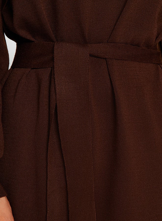 trendyol Brown Belted Half Turtleneck Balloon Sleeve Knitwear Dress TCTAW24EB00023  - Image 5