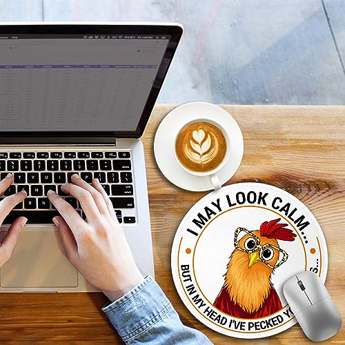 lebrocoli Funny Chicken Mouse Pad, Small Round Rooster Mouse Pads for Desk, Mini Travel Mousepad for Work Wireless Computer Laptop, Office Desk Accessories, 8.6 x 8.6 inch - Image 3