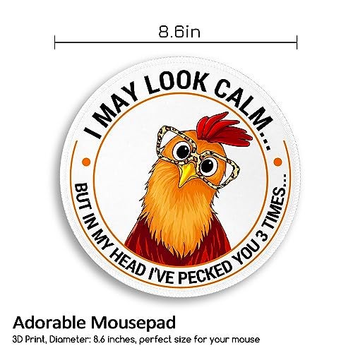 lebrocoli Funny Chicken Mouse Pad, Small Round Rooster Mouse Pads for Desk, Mini Travel Mousepad for Work Wireless Computer Laptop, Office Desk Accessories, 8.6 x 8.6 inch - Image 4