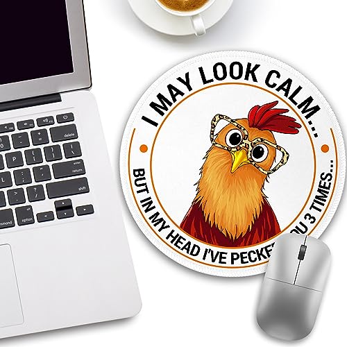 lebrocoli Funny Chicken Mouse Pad, Small Round Rooster Mouse Pads for Desk, Mini Travel Mousepad for Work Wireless Computer Laptop, Office Desk Accessories, 8.6 x 8.6 inch - Image 2