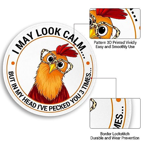 lebrocoli Funny Chicken Mouse Pad, Small Round Rooster Mouse Pads for Desk, Mini Travel Mousepad for Work Wireless Computer Laptop, Office Desk Accessories, 8.6 x 8.6 inch - Image 5