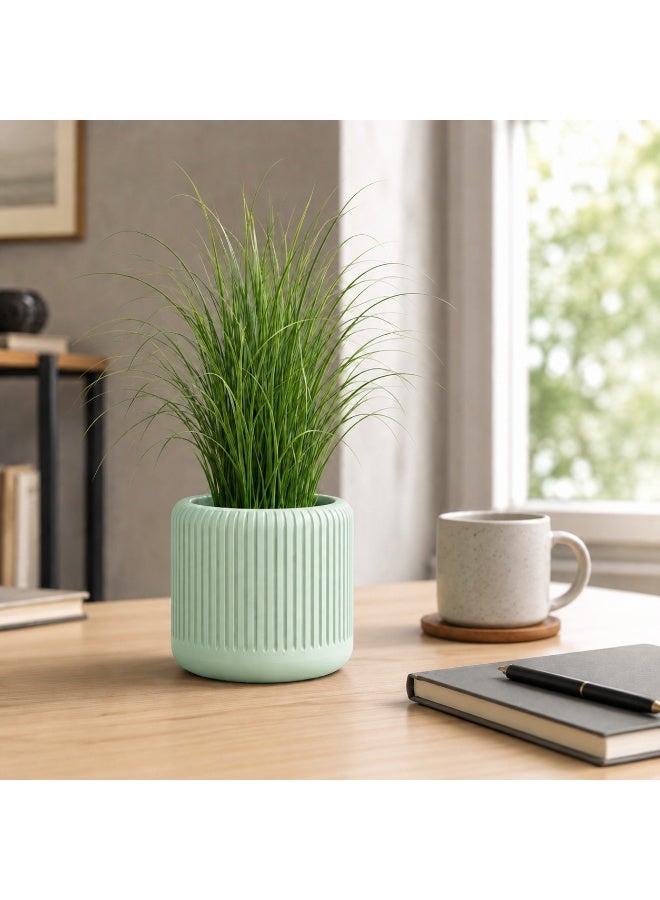 NAYATOPIA Modern Vertically Ribbed Plant Pot for Indoor Plants, Home and Office Décor, mint green, 11.3 x 10.5 cm - Image 1
