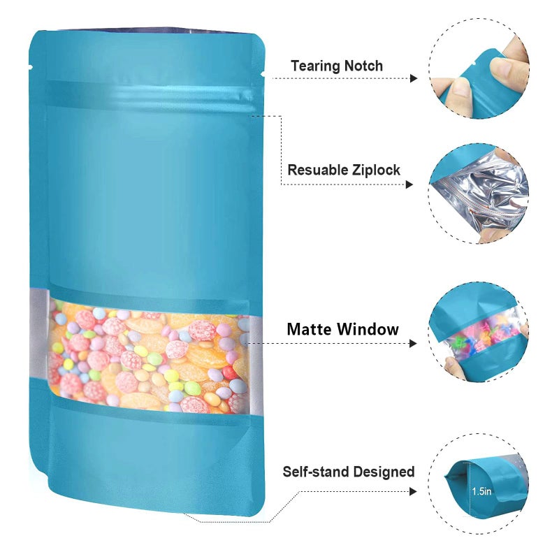 ODDIER 4"x6" 120pcs Mylar Bags for Food Storage,Smell Proof Bag with Matte Window Resealable Food Storage Bags for Small Business, Stand-up Foil Pouch Packaging Freeze Dried Candy Bag(Blue) - Image 3