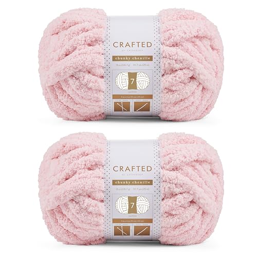 Crafted By Catherine Chunky Chenille Yarn 2 Pack 8 oz 227 g 317 Yards Each Skein Light Pink Gauge 7 Jumbo - Image 1