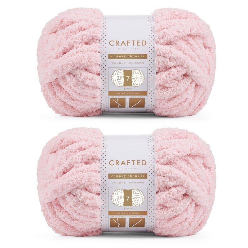 Crafted By Catherine Chunky Chenille Yarn 2 Pack 8 oz 227 g 317 Yards Each Skein Light Pink Gauge 7 Jumbo - Image 2