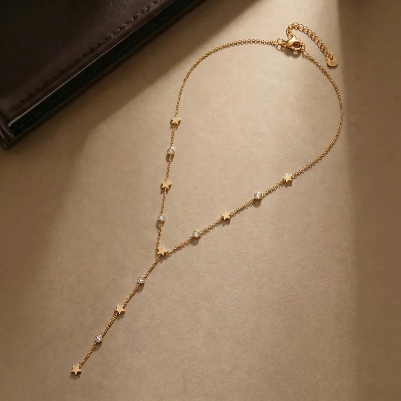 Palmonas  18K Gold Tone Plated Celestial Star Lariat Necklace For Women - Waterproof & Anti-Tarnish for Women | Best Price UAE