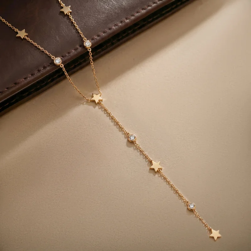 Palmonas  18K Gold Tone Plated Celestial Star Lariat Necklace For Women - Waterproof & Anti-Tarnish for Women | Best Price UAE