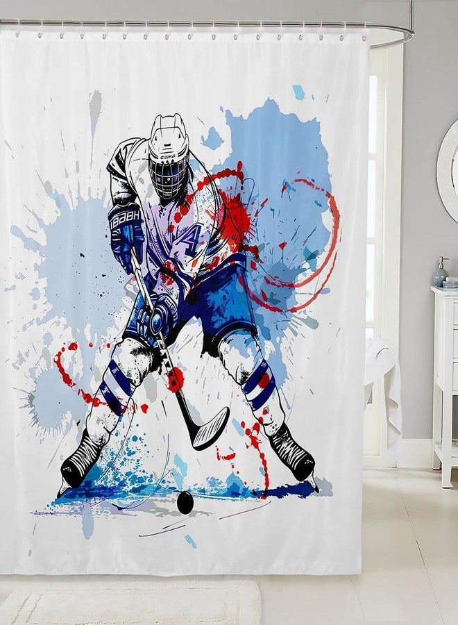 Feelyou Graffiti Ice Hockey Shower Curtain Boys Sport Theme Fabric Shower Curtains for Kids Boys Girls Winter Sports Bathroom Waterproof Accessories with 12 Hooks Ball Games Curtains,72x72 Inches - Image 1