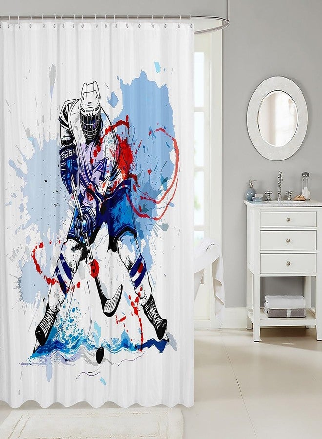 Feelyou Graffiti Ice Hockey Shower Curtain Boys Sport Theme Fabric Shower Curtains for Kids Boys Girls Winter Sports Bathroom Waterproof Accessories with 12 Hooks Ball Games Curtains,72x72 Inches - Image 2