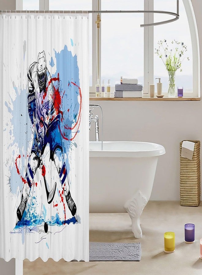 Feelyou Graffiti Ice Hockey Shower Curtain Boys Sport Theme Fabric Shower Curtains for Kids Boys Girls Winter Sports Bathroom Waterproof Accessories with 12 Hooks Ball Games Curtains,72x72 Inches - Image 3