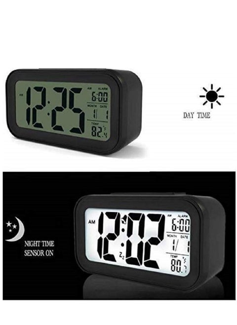 Digital Table Alarm Clock - Bedside Smart Desk Timepiece for Heavy Sleepers Students, Loud Study Table Watch with Snooze Button and Temperature (Black)