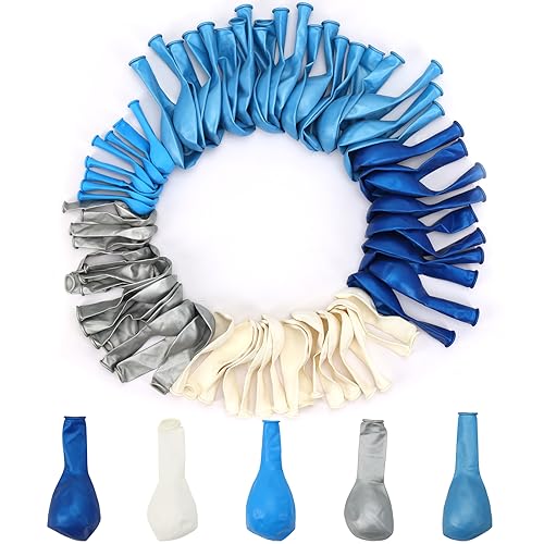 RUBFAC 144pcs Blue Balloons Arch Garland Kit, 18/12/10/5 Inch Blue White and Silver Party Balloons Silver Confetti Latex Balloons for Birthday Wedding Baby Shower Deorations - Image 3