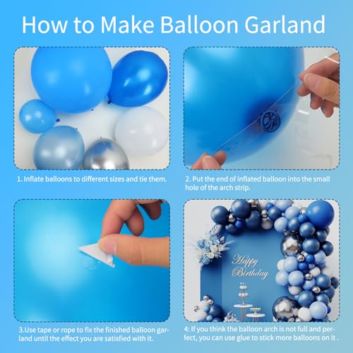 RUBFAC 144pcs Blue Balloons Arch Garland Kit, 18/12/10/5 Inch Blue White and Silver Party Balloons Silver Confetti Latex Balloons for Birthday Wedding Baby Shower Deorations - Image 4