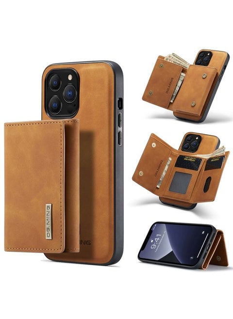 Case Cover For iPhone 13 Pro Max DG.MING M1 Series 3-Fold Multi Card Wallet Shockproof Case with Holder Function Brown