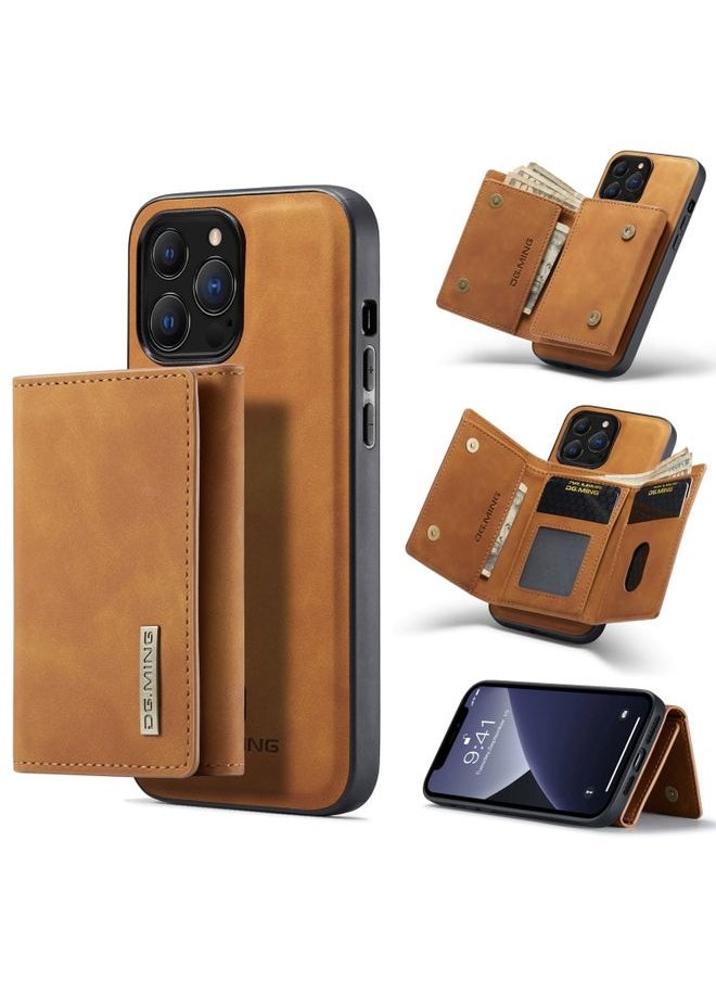 Generic - Case Cover For iPhone 13 Pro Max DG.MING M1 Series 3-Fold Multi Card Wallet Shockproof Case with Holder Function Brown - Image 1