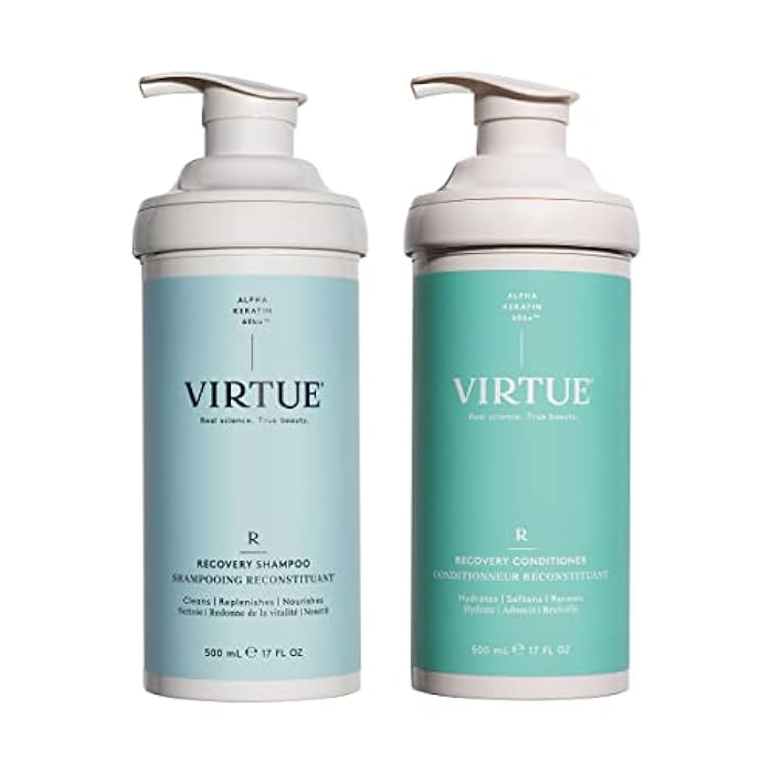 Virtue Recovery Sulfate Free Shampoo and Conditioner Set with Keratin Hydrates, Softens, and Renews Damaged Hair, Color Safe - Image 1