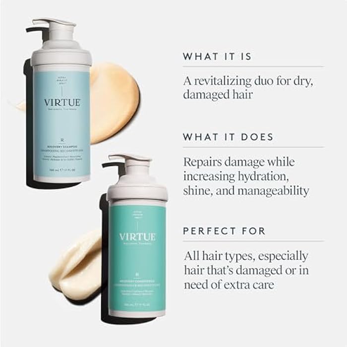 Virtue Recovery Sulfate Free Shampoo and Conditioner Set with Keratin Hydrates, Softens, and Renews Damaged Hair, Color Safe - Image 2