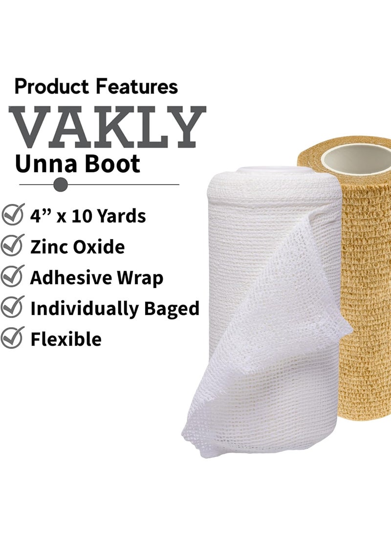Vakly 4 Unna Boot Bandage Gauze Dressing with Zinc Oxide 4 x 10 Yards Provides Customized Compression  Self Adhesive Cover Wrap 3 of Each Individually Packaged  Vakly 1st Aid Kit Guide  - Image 2