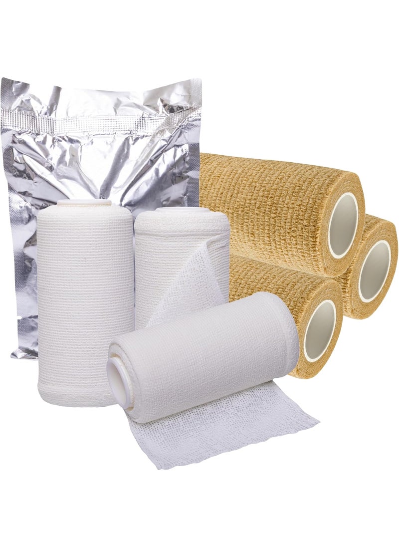 Vakly 4 Unna Boot Bandage Gauze Dressing with Zinc Oxide 4 x 10 Yards Provides Customized Compression  Self Adhesive Cover Wrap 3 of Each Individually Packaged  Vakly 1st Aid Kit Guide  - Image 1