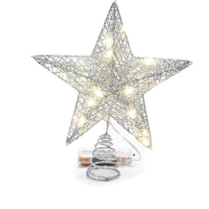20 LED CHRISTMAS TREE TOPPER 8 X 10 INCH INDOOR IRON ART STAR TREETOP LIGHT TWO MODES KEEP LIGHT ONFLASH SILVER 820CM