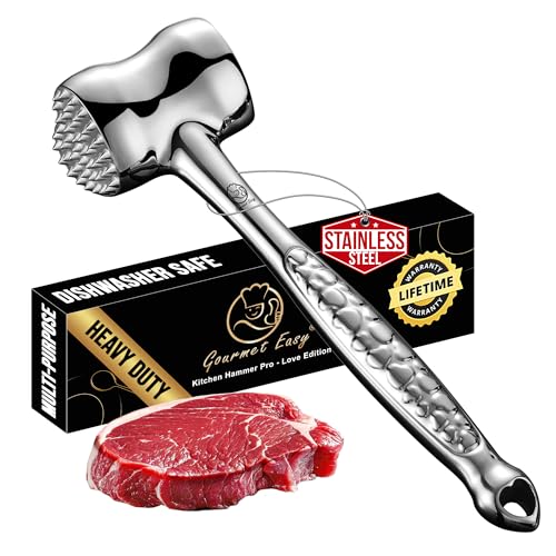 Gourmet Easy Stainless Steel Meat Tenderizer Tool, Premium Meat Mallet with Non-Slip Grip, Dual-Sided with Heart Shape Design for Tenderizing Steak, Poultry & Chicken Cutlet, Dishwasher Safe, Lifetime Replacement - Image 5