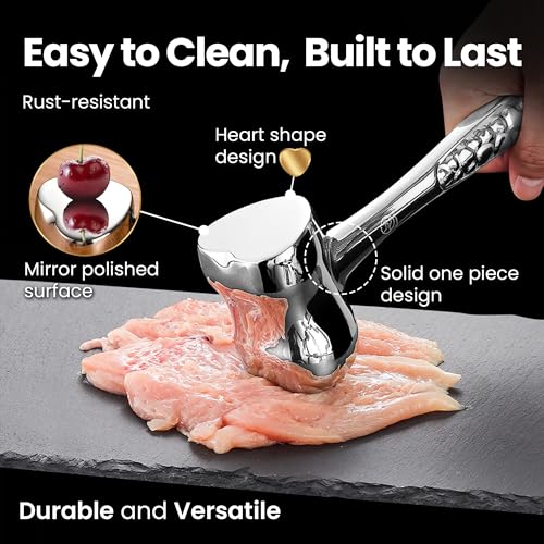 Gourmet Easy Stainless Steel Meat Tenderizer Tool, Premium Meat Mallet with Non-Slip Grip, Dual-Sided with Heart Shape Design for Tenderizing Steak, Poultry & Chicken Cutlet, Dishwasher Safe, Lifetime Replacement - Image 4