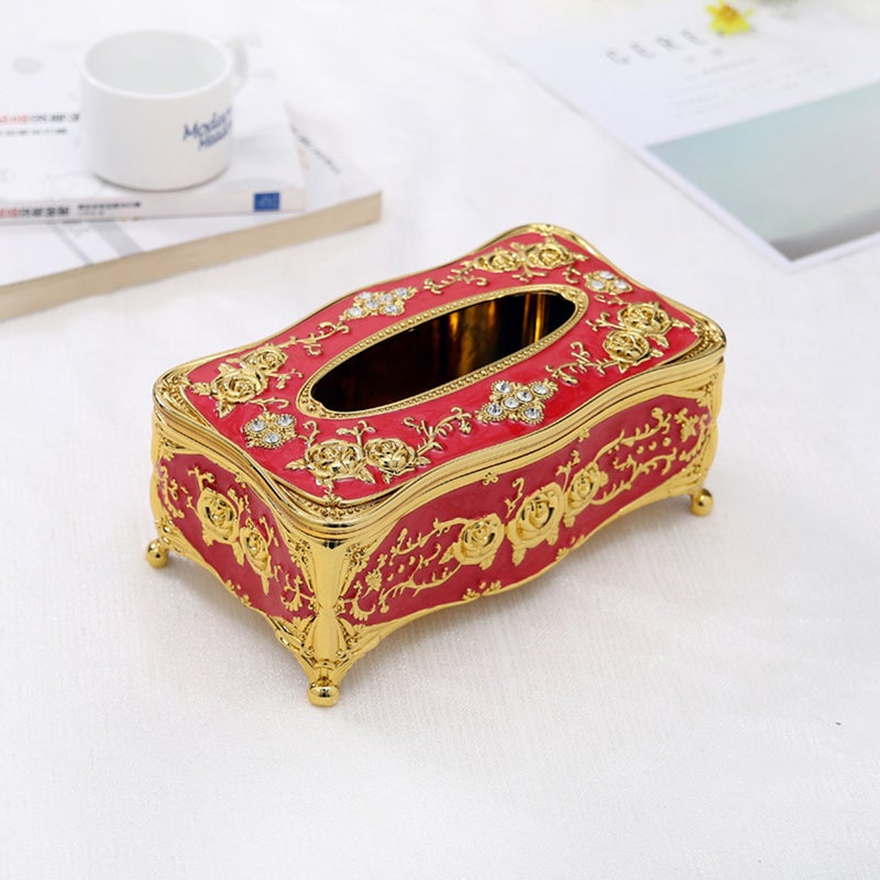 Luxury Tissue Box Elegant Chic Napkin Case Holder Hotel Decoration European-style Retro Household Tissue Box Desktop Paper Storage Napkin Holder Box(Red) - Image 1