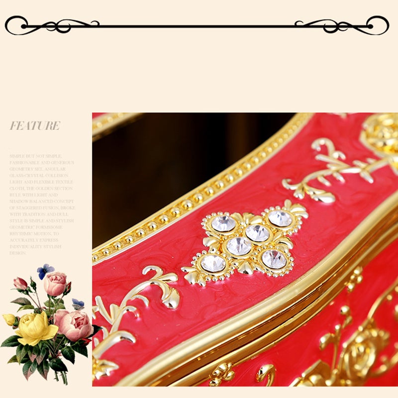 Luxury Tissue Box Elegant Chic Napkin Case Holder Hotel Decoration European-style Retro Household Tissue Box Desktop Paper Storage Napkin Holder Box(Red) - Image 2