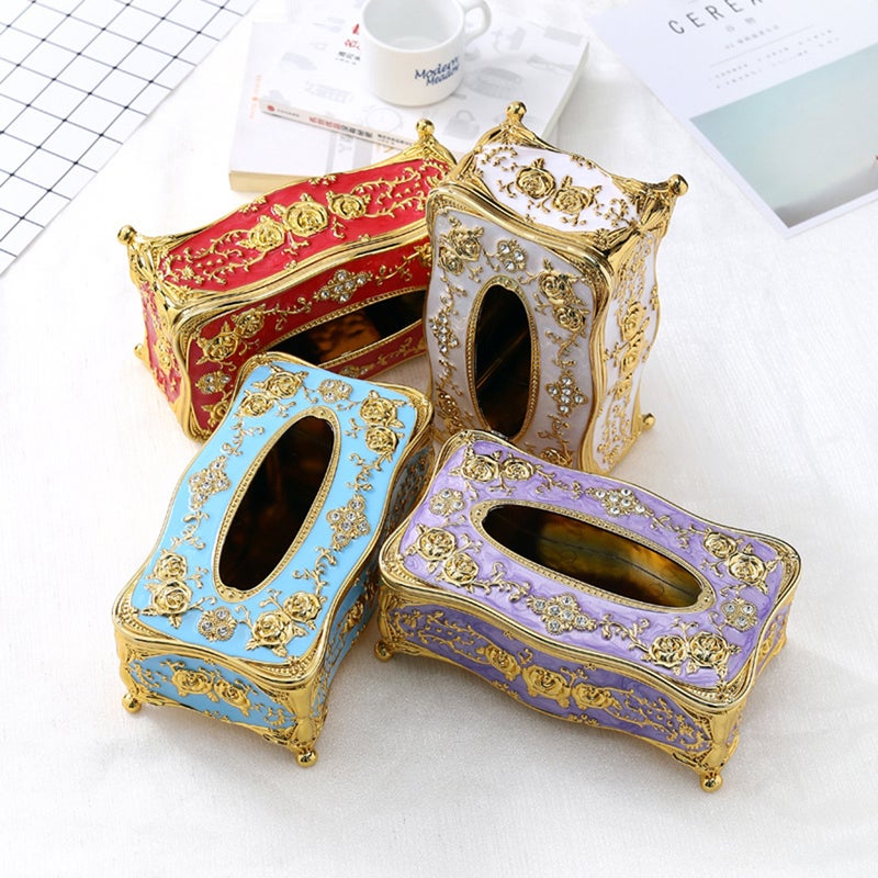 Luxury Tissue Box Elegant Chic Napkin Case Holder Hotel Decoration European-style Retro Household Tissue Box Desktop Paper Storage Napkin Holder Box(Red) - Image 5