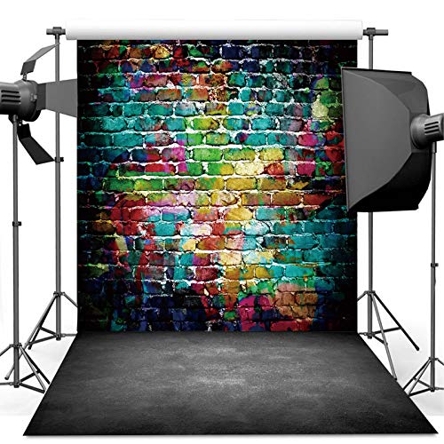 Dudaacvt Graffiti Photography Backdrop, 5x7 ft Colorful Brick Wall Vintage Cement Floor Backdrop for Studio Props Photo Background - Image 1