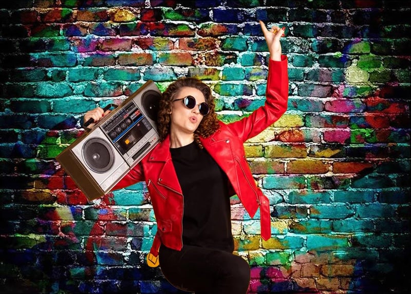 Dudaacvt Graffiti Photography Backdrop, 5x7 ft Colorful Brick Wall Vintage Cement Floor Backdrop for Studio Props Photo Background - Image 3