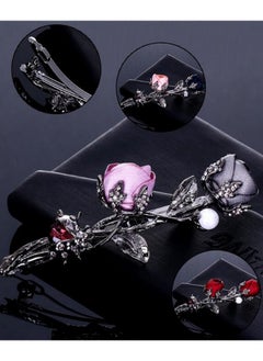 Suoirblss Elegant Rose Bridal Hair Clips Women Hair Accessories Brides Maids Headpiece Rose Flower Style Hair Pin Barrettes Spring Clip (Red)  - Image 2