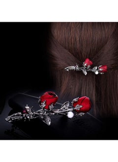 Suoirblss Elegant Rose Bridal Hair Clips Women Hair Accessories Brides Maids Headpiece Rose Flower Style Hair Pin Barrettes Spring Clip (Red)  - Image 5