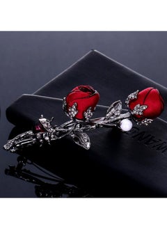 Suoirblss Elegant Rose Bridal Hair Clips Women Hair Accessories Brides Maids Headpiece Rose Flower Style Hair Pin Barrettes Spring Clip (Red)  - Image 4