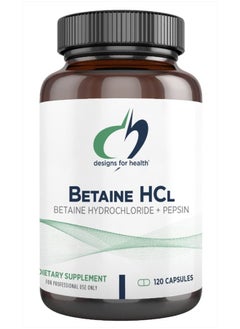 Betaine HCl with Pepsin - 750mg Betaine Hydrochloride + Protein Digestive Enzyme - Non-GMO Supplement to Support Digestive Function (120 Capsules)