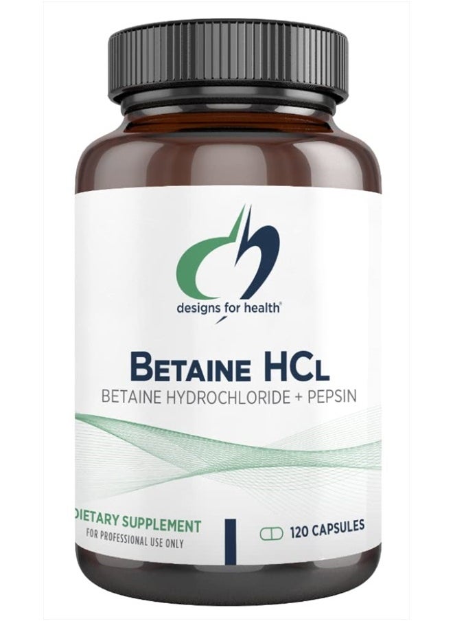 designs for health - Betaine HCl with Pepsin - 750mg Betaine Hydrochloride + Protein Digestive Enzyme - Non-GMO Supplement to Support Digestive Function (120 Capsules) - Image 1