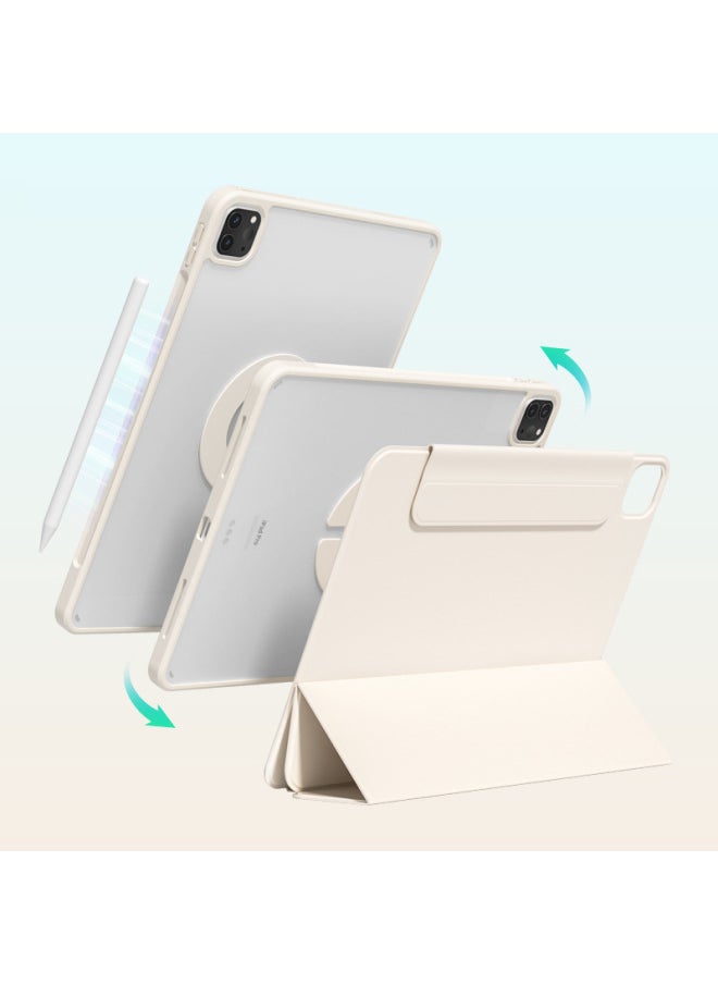 For 3Y Horizontal And Vertical Apple Air11 Shell Ipadpro13 Inch Protective Cover Multi-angle Flat 789 Buckle Mini7-color:Cream White-Aurora 4 (shell + Cover Buckle)-Applicable Models:Pro 7-13inch (model 2024)  - Image 1
