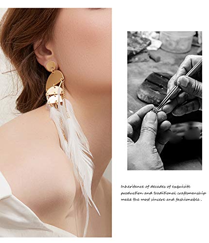 Badu Women Feather Earrings Long Tassel Bohemian Jewelry White Gold Wedding Accessories (Pure white) - Image 5
