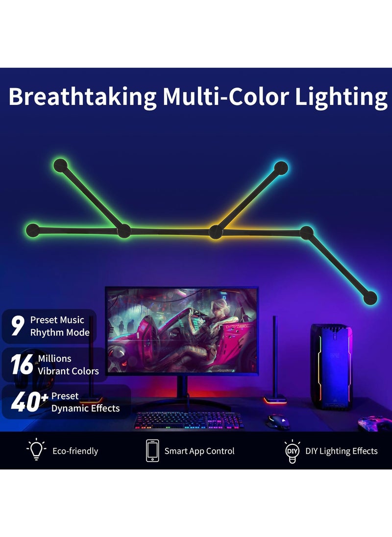 الروهيت 6 خطوط إضاءة ذكية بتقنية Wi-Fi RGB، أشرطة إضاءة ديكورية إبداعية للحائط المنزلي مع أكثر من 16 مليون لون وأكثر من 40 وضعًا للمشهد، إضاءة حائط سيمفونية مزدوجة الوضع لغرفة الألعاب وغرفة المعيشة وغرفة النوم (أسود)  - Image 3