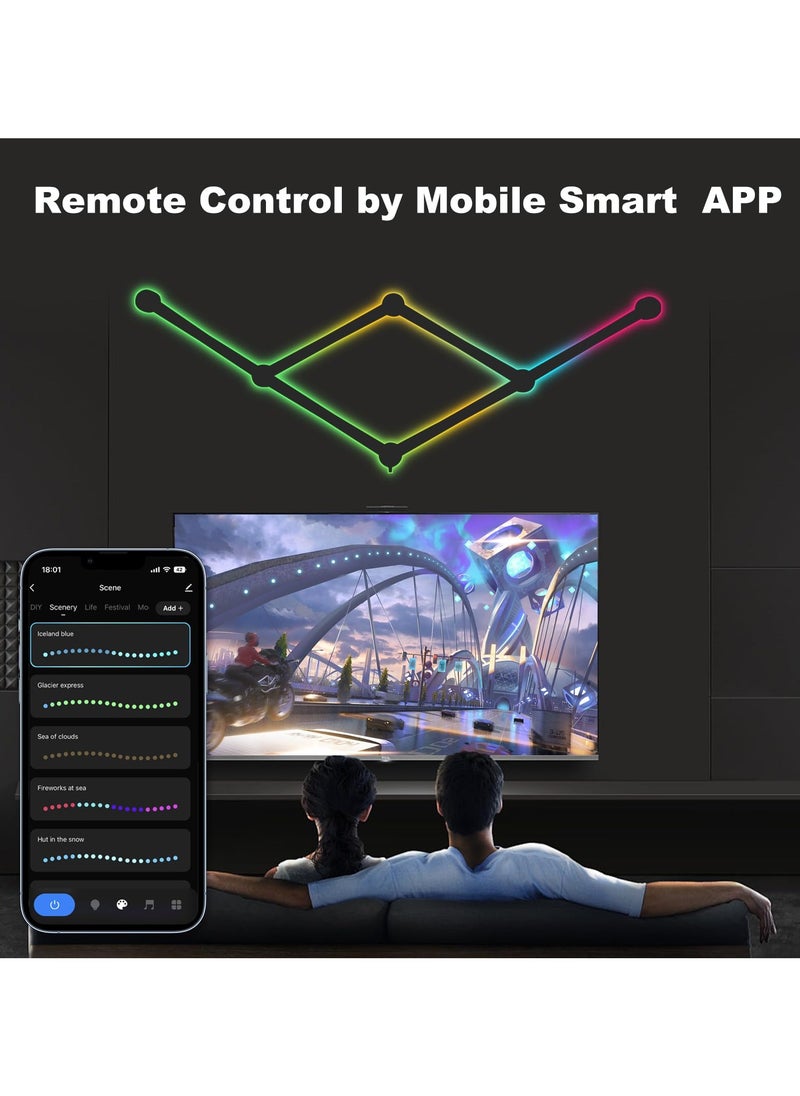الروهيت 6 خطوط إضاءة ذكية بتقنية Wi-Fi RGB، أشرطة إضاءة ديكورية إبداعية للحائط المنزلي مع أكثر من 16 مليون لون وأكثر من 40 وضعًا للمشهد، إضاءة حائط سيمفونية مزدوجة الوضع لغرفة الألعاب وغرفة المعيشة وغرفة النوم (أسود)  - Image 4