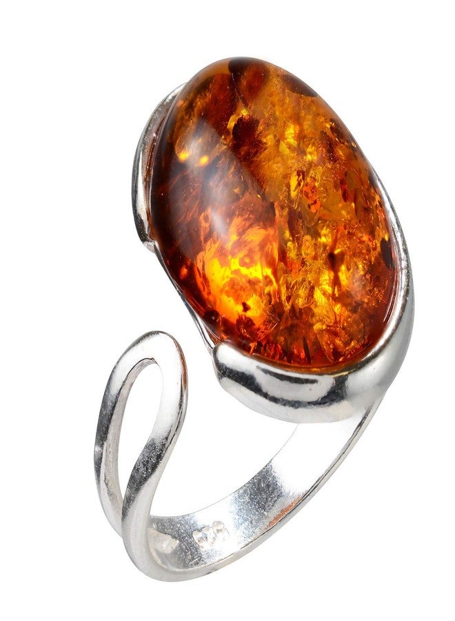 HolidayGiftShops Sterling Silver and Baltic Honey Amber Oval Adjustable Ring - Image 1