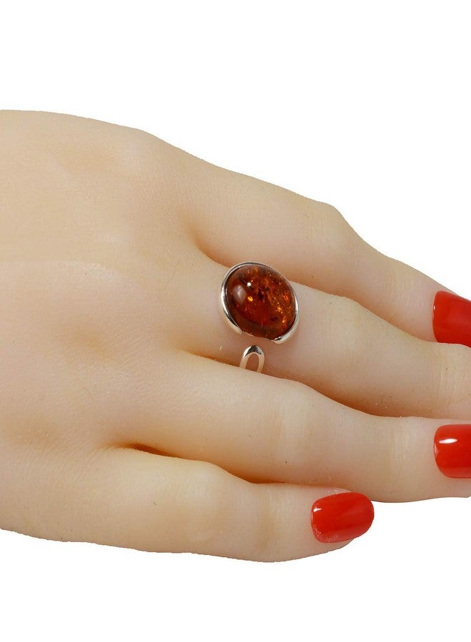 HolidayGiftShops Sterling Silver and Baltic Honey Amber Oval Adjustable Ring - Image 2