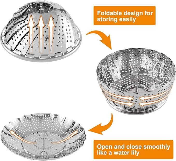 Sendria Sendria Vegetable Steamer Basket 8.5 INCH - Premium Stainless Steel Steamer for Kitchen, Momos Maker Steamer, Folding Expandable Steamer to Fits Various Size, Vegetable Steamer for Cooking - Image 2