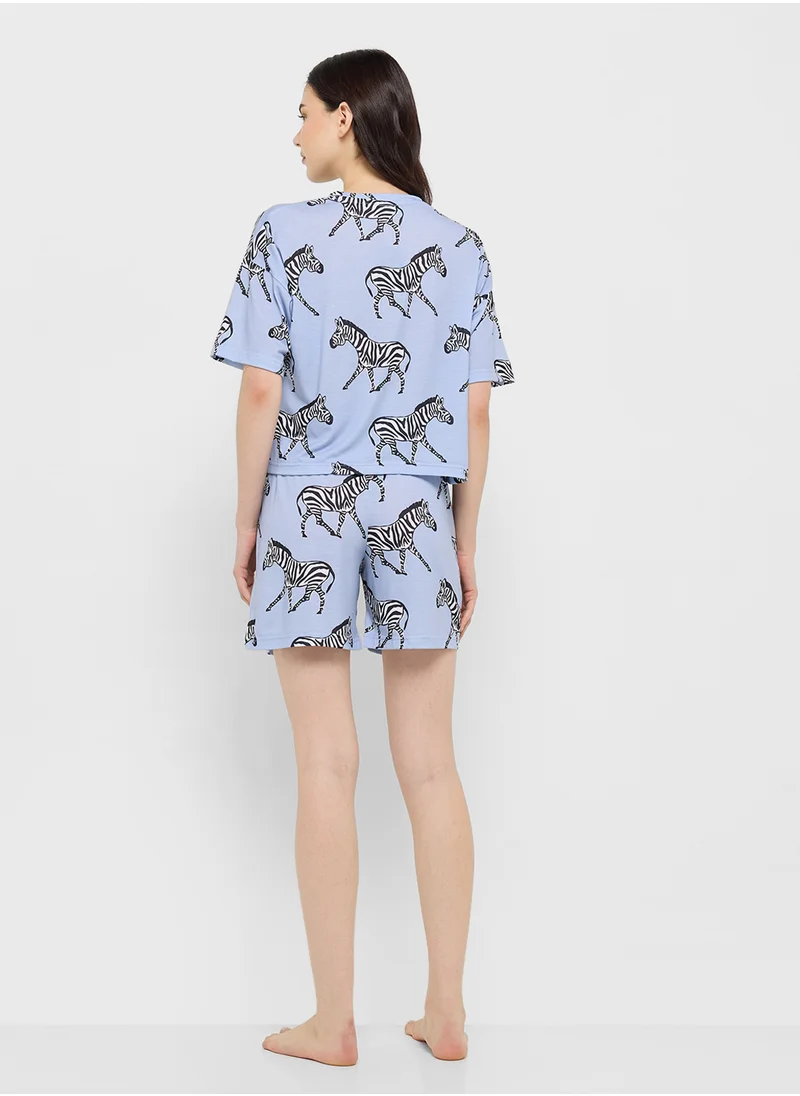 Ginger Cotton Zebra Print T-Shirt & Short Pj Set